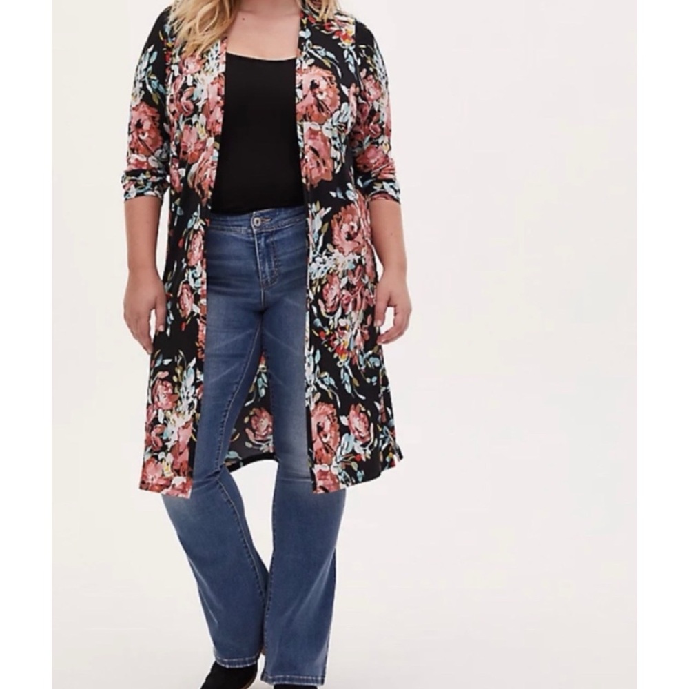 🆕 Floral Studio Knit Open Front Longline Cardigan 1 1X 14 16 NWT Torrid New!